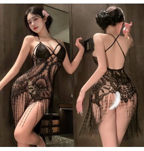 FEE ET MOI - Midnight Cha-Cha Sheer Fringe Nightdress (Black)